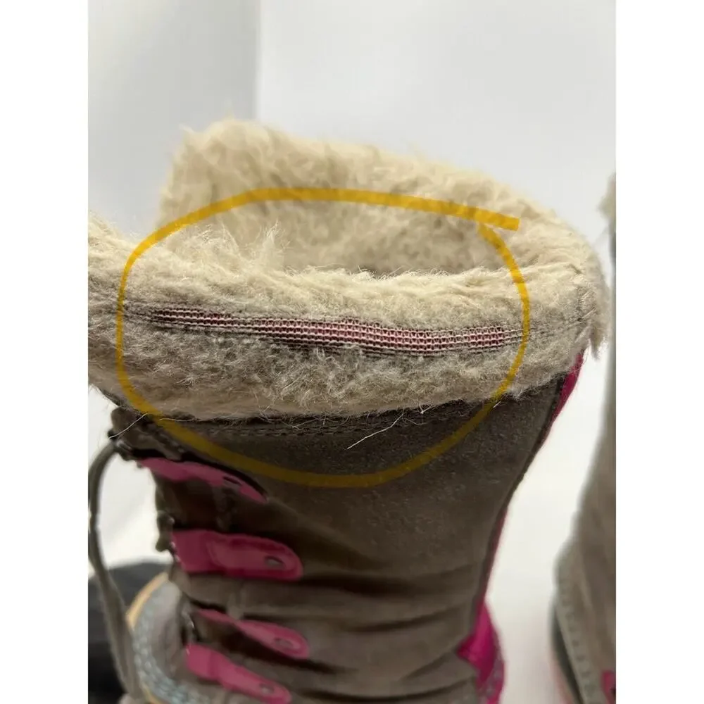 Sorel Girls Joan Of Arctic Snow Boots Size 2 Suede Gray Faux Fur